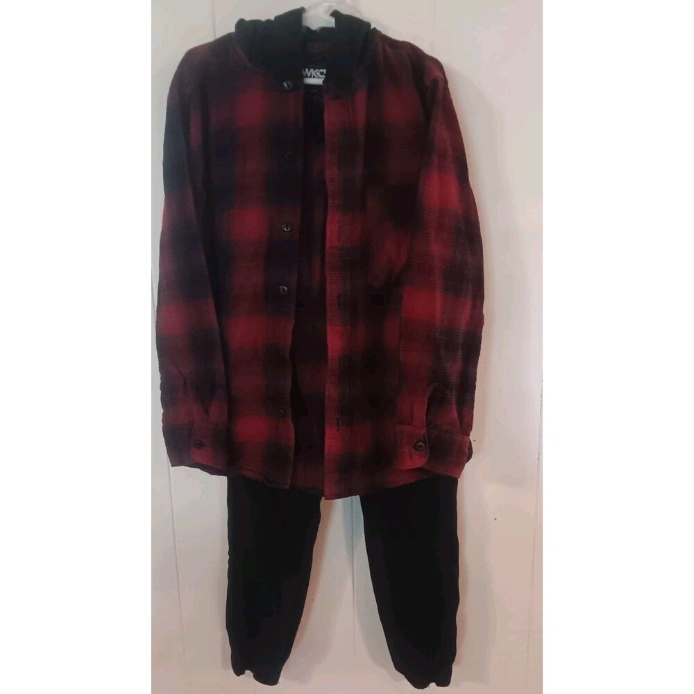 Tony Hawk Boys  Plaid Flannel Hoodie Shirt & Joggers Set Red/Black Size Small 8